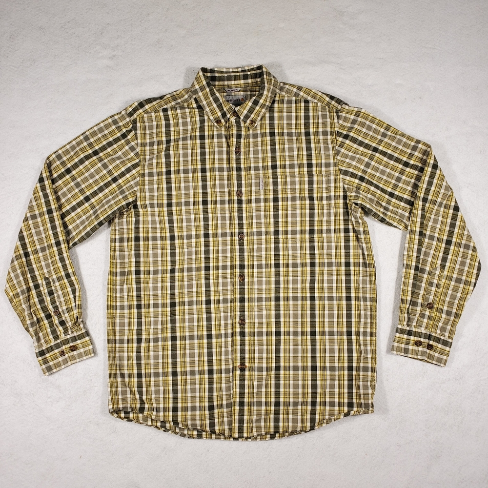 Carhartt Relaxed Fit Yellow Plaid Long Sleeve Shirt Button Down Men’s Size M